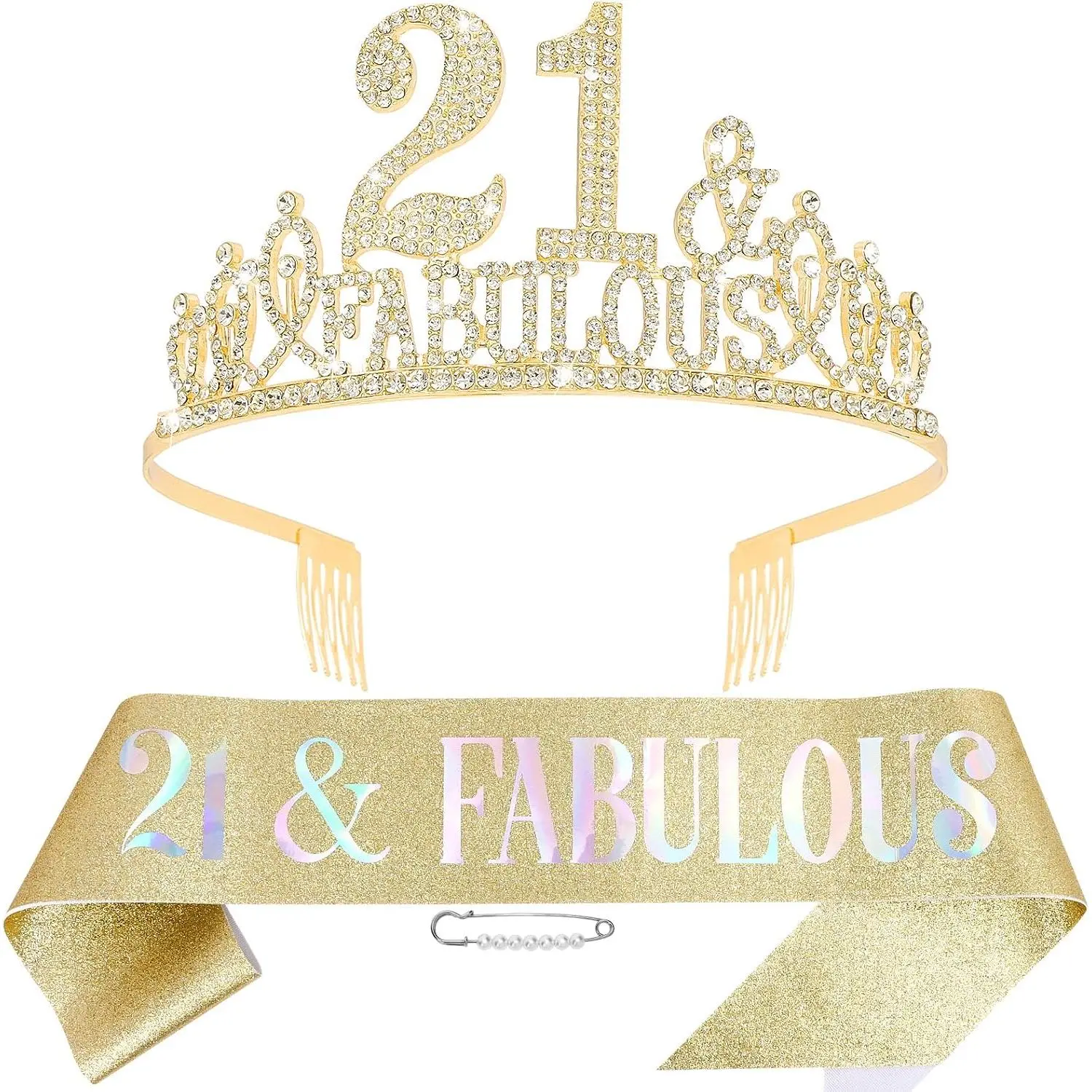 21th Birthday Decorations Girls, 21st Birthday Girl Decorations Set - 21st Birthday Sash and Crown for Gifts, Happy 21st Birthday Decorations Birthday Tiara for Girls
