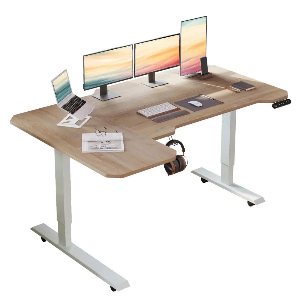 Littleox L-Shaped Corner Standing Desk  59" Height Adjustable Electric Standing Desk, Sit and Stand Up Computer Desk For Home Office Oak