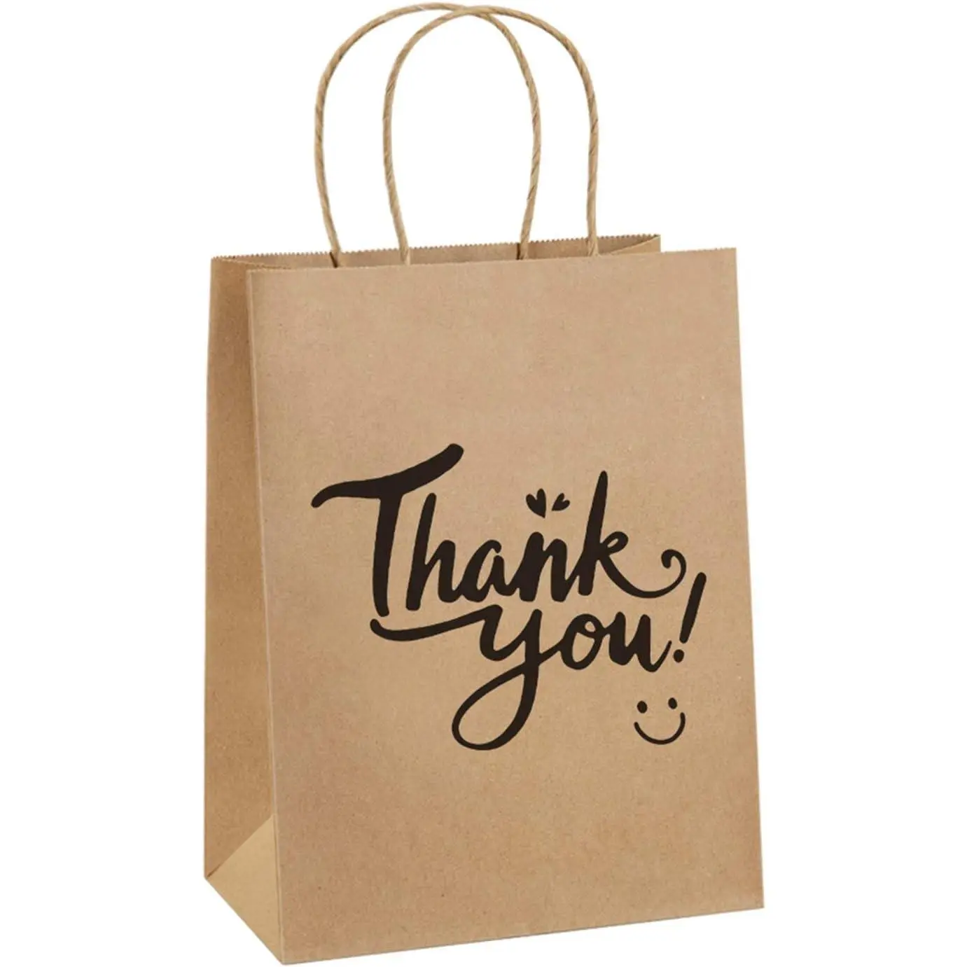 Brown Gift Bags 8x4.25x10.5 25Pcs Thank You Paper Gift Bags with Handles for Shopping, Wedding Birthday Party Favor, Retail, Merchandise, Business, Recycled Kraft Medium Paper Sacks