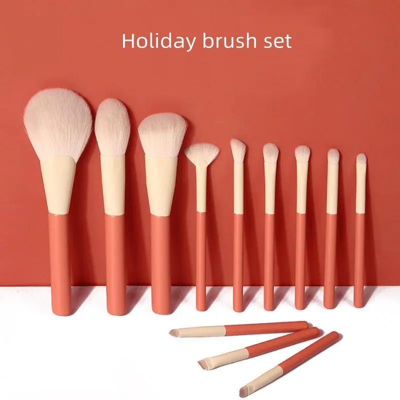 12-Piece Holiday Makeup Brush Set, Loose Powder Blush Eyeshadow Concealer Brushes, Beginner Beauty Kit, Complete Cosmetics Tools