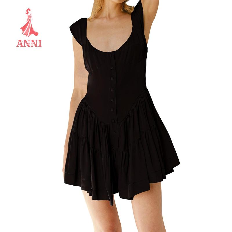 Women's Cap Sleeve Mini Dress Summer Fashionable Floral Print/Solid Color Scoop Neck A Line Ruffled Dress