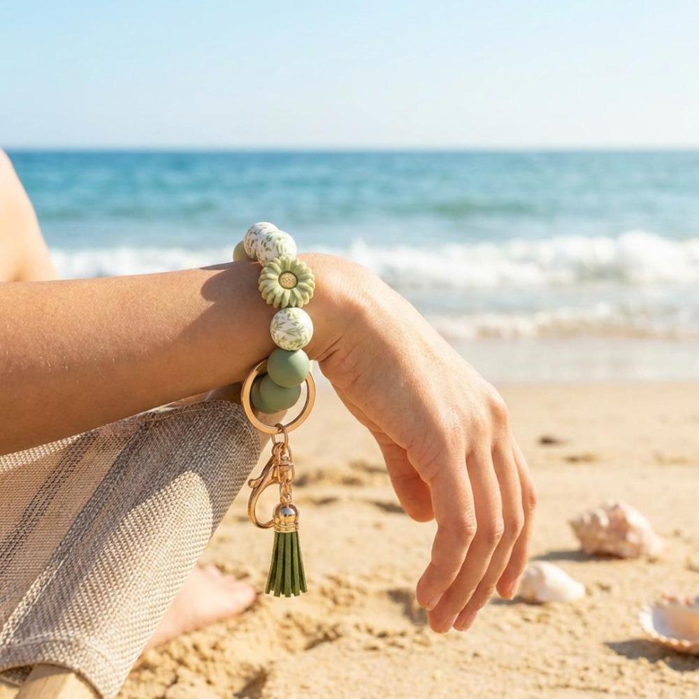 Beaded Floral Tassel Key Fob for Women, Summer Cute Keychain, Bag & Phone Hanging Charm, Practical All-Match Daily & Birthday Gift