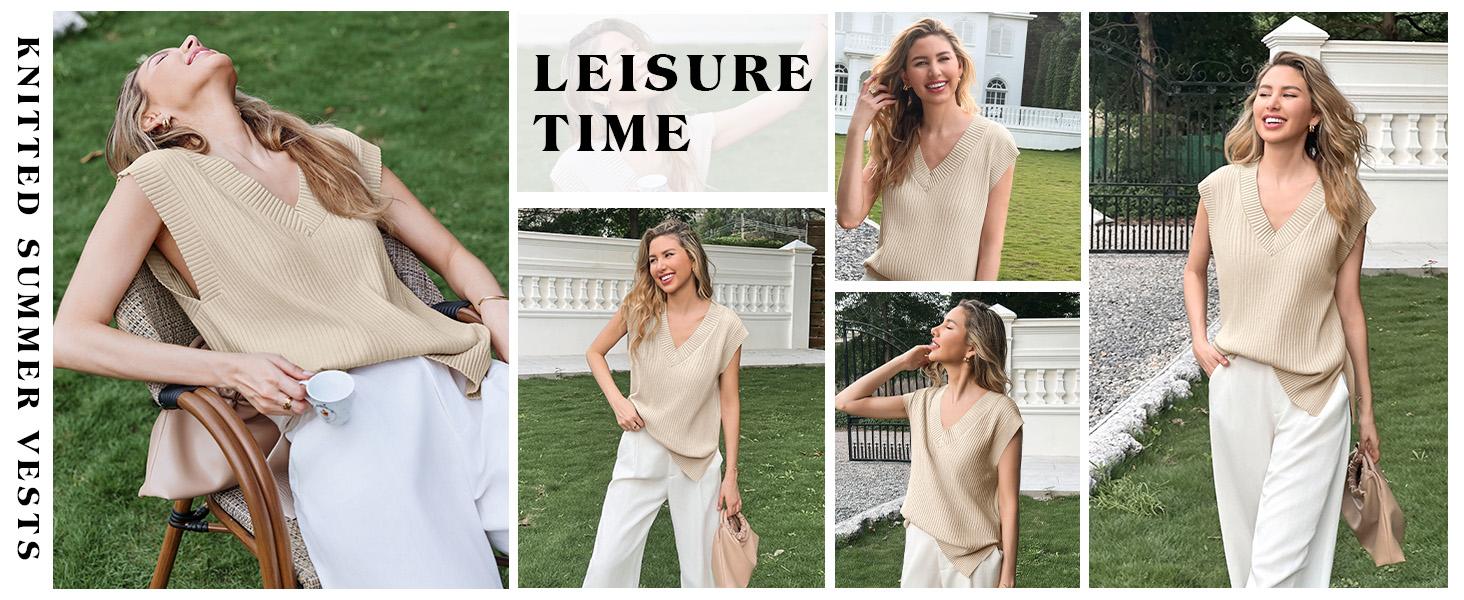 Danedvi Womens V Neck Sweater Vest Oversized Ribbed Knit Sleeveless Casual Loose Fit Pullover Tank Top Fabric Nylon