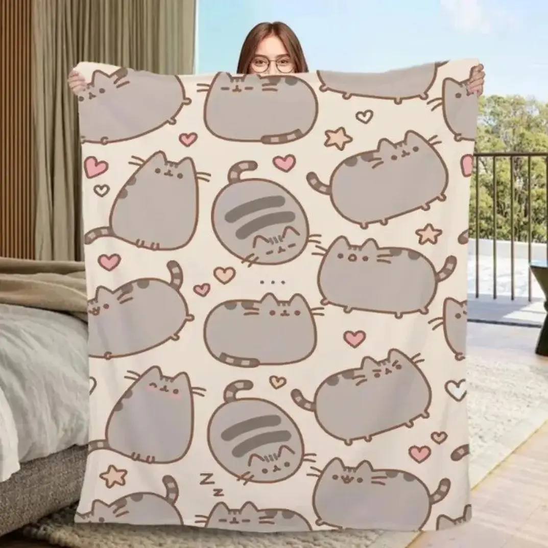 Pusheen Cat Plush Blanket Ultra Soft Flannel Fabric, Adorable Kawaii Design Cozy Throw Blanket for Sofa Bed Office Nap Travel, Perfect Couples Gift for Anime Fans, Cuddle Essential Warm Snuggle Companion for Adults Kids