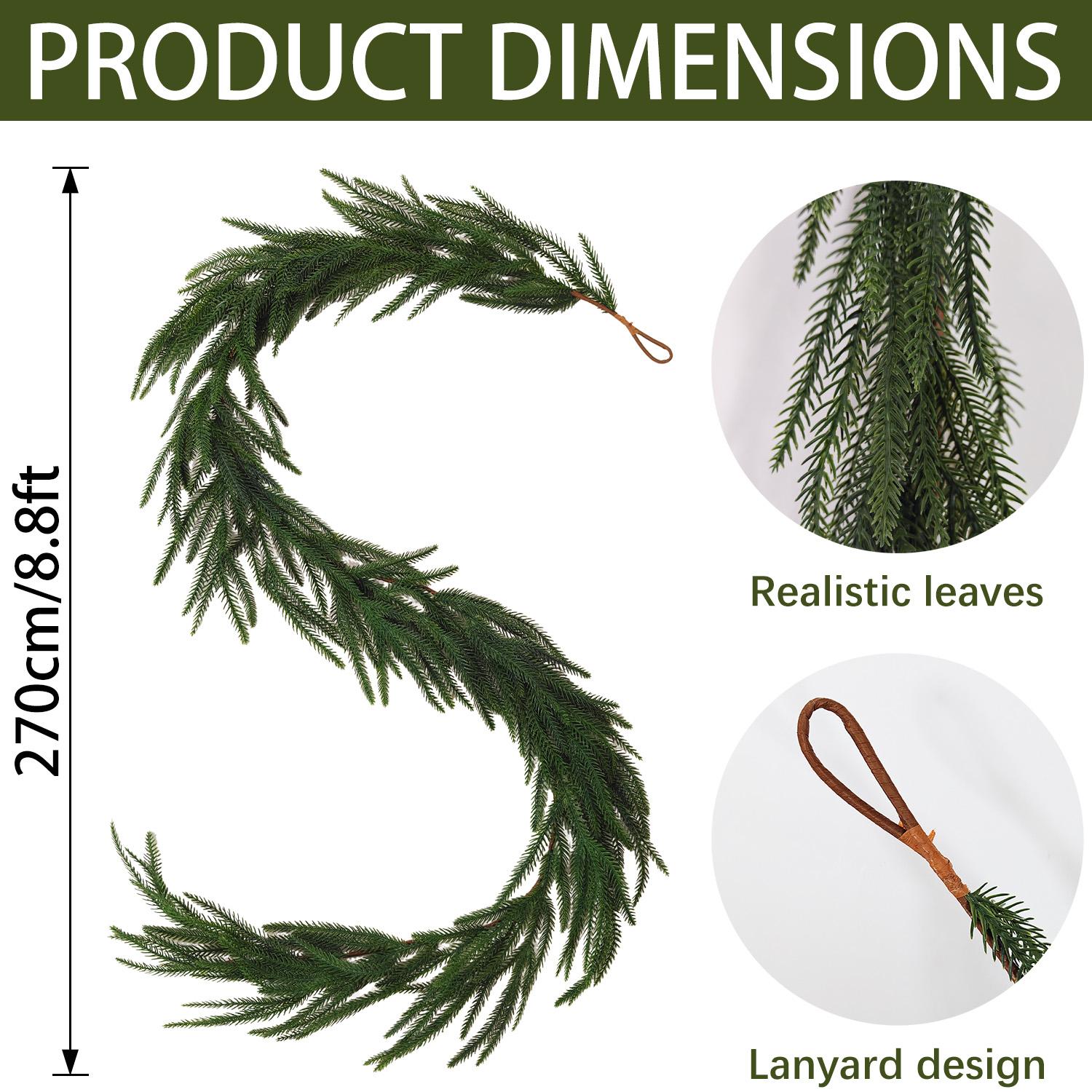 6FT/9FT real touch artificial Norfolk pine wreath, Christmas wreath decoration for home Christmas table, front door, fireplace decoration