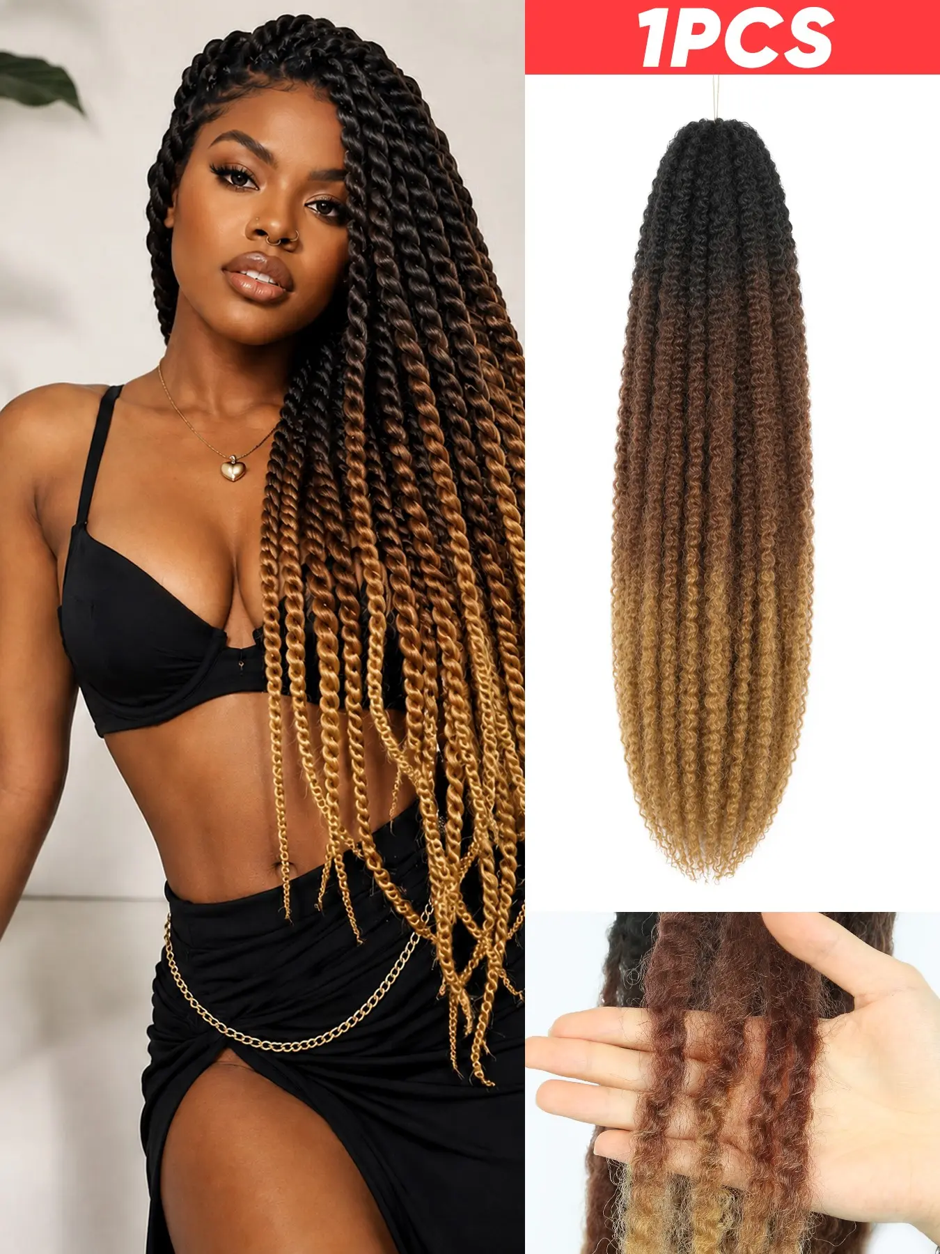 20 Inch Long Marley Twist Crochet Braiding Hair, Soft Long African Curly Twist Hair Extensions, Synthetic Braids in Ombre Brown Curly Braided Hair for Women Used Daily Party Cosplay Halloween Christmas And New Year Gifts, Box Braids Crochet Hair