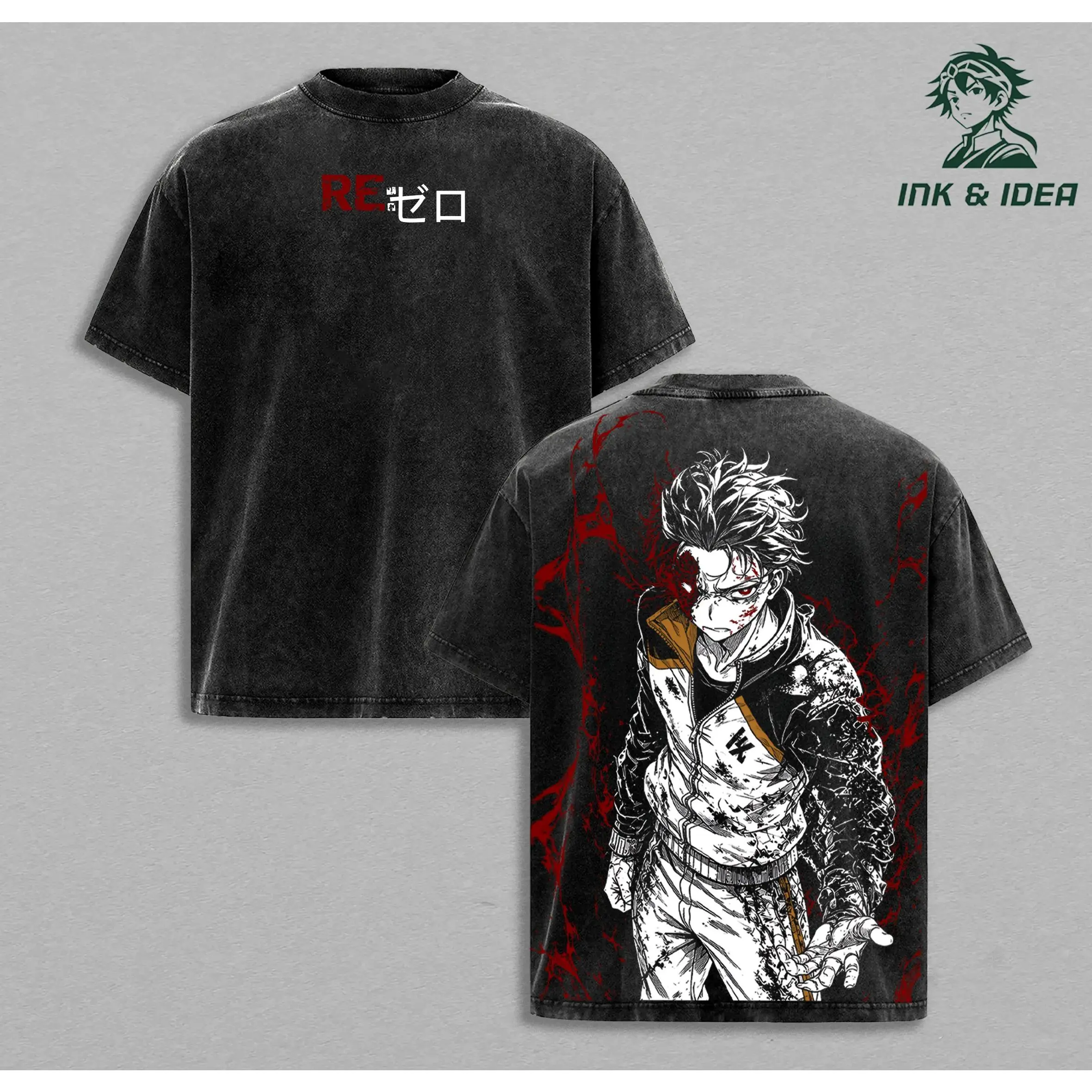 Subaru Natsuki Re:Zero Vintage Washed T-Shirt, Return by Death Dark Fantasy Anime Oversized Streetwear Tee, Heavy Cotton Retro Graphic Unisex Shirt, Manga Aesthetic Top Gift for Re:Zero Fans