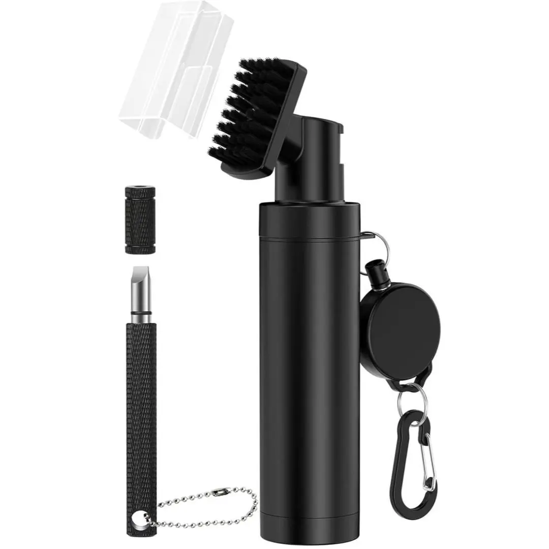 Compact Golf Club Cleaner Brush with Stiff Nylon Bristles & 5oz Leakproof Squeeze Bottle - Lightweight Golfing Tool for Golfers with Carabiner Clip, Cleans Grooves on Clubs & Balls, Golf Clubs
