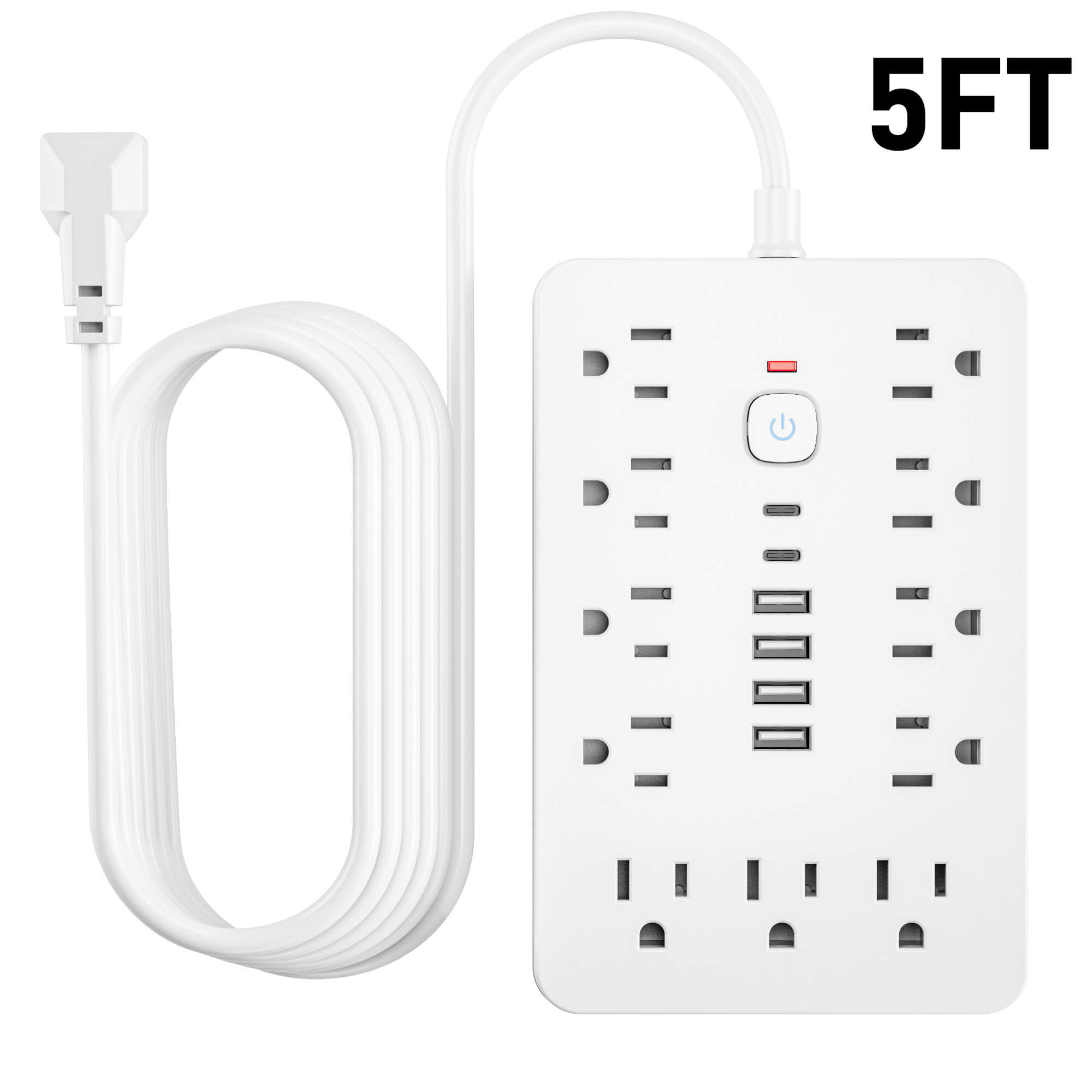 17-in-1 Surge Protected Power Strip Built In Cable, 1 Count Wall Mountable Desktop Charging Station with 4 USB & 2 Type-C Ports, Suitable for Home, Office & Travel
