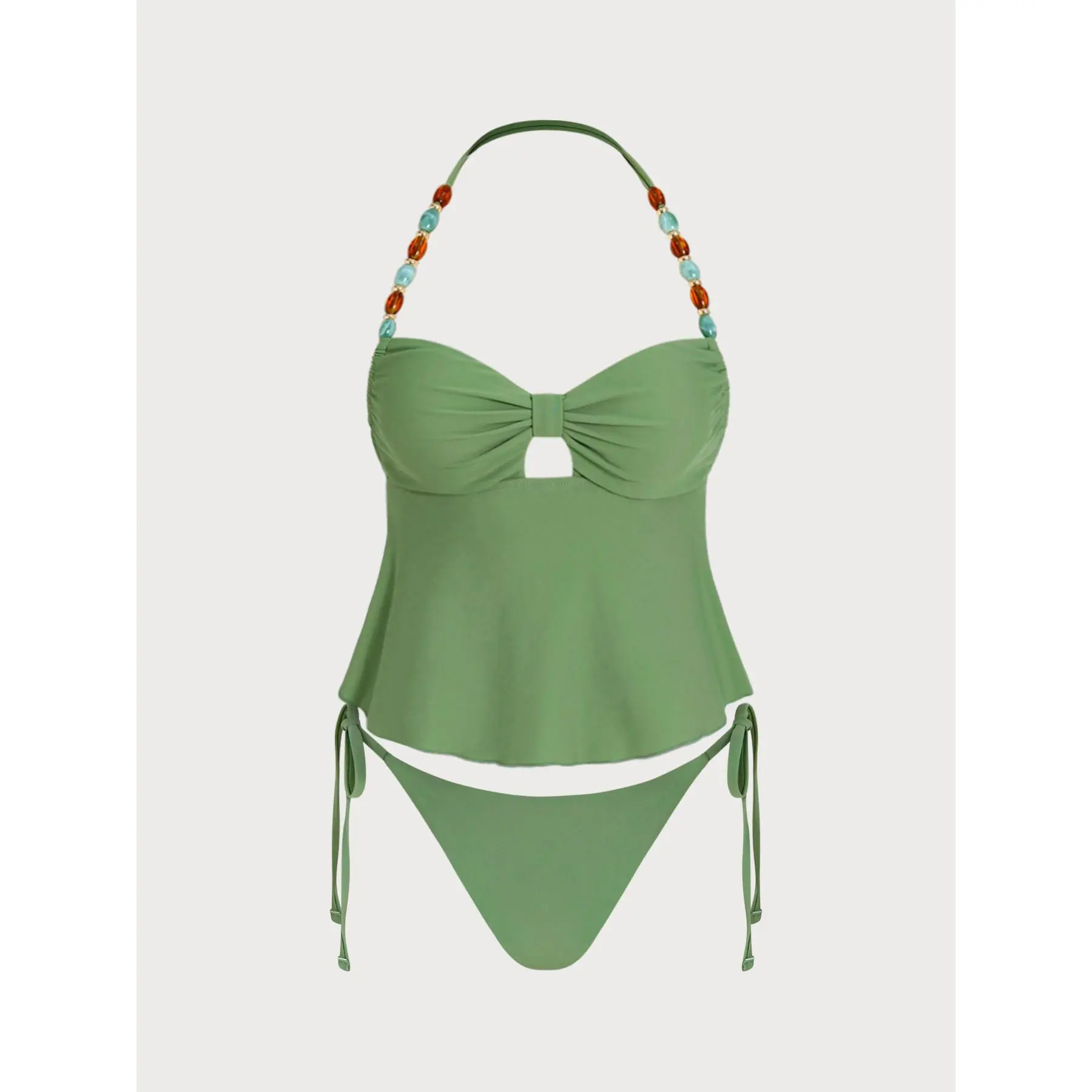 SAMIOL Women Two Piece Tankini Swimsuit Scoop Neck Loose Blouson Tank Top Adjustable Straps Removable Padded Bust High Waist Boyshort Soft Stretch Quick Dry Tummy Control Modest Bathing Suit for Beach Pool Hot Spring Summer Tropical Vacation