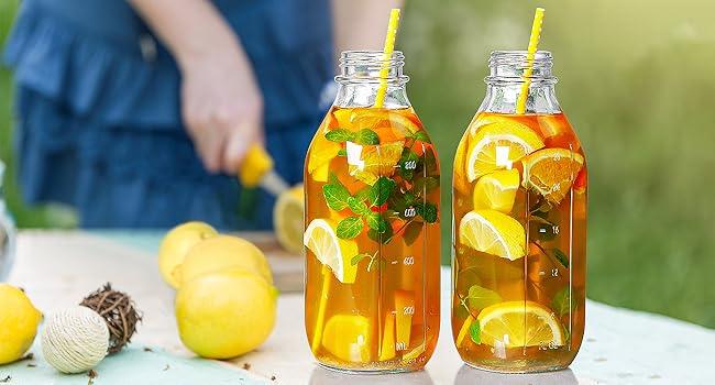 32 oz Reusable Glass Milk Bottles with Silicone Dispenser Cap, 2 Pack Glass Jars with Airtight Screw Lid, Leak Proof Juice Bottles with Scale Mark Breastmilk Storage Container for Fridge 32 oz Reusable Glass Milk Bottles with Silicone Dispenser Cap, 2 Pack Glass Jars with Airtight Screw Lid, Leak Proof Juice Bottles with Scale Mark Breastmilk Storage Container for Fridge