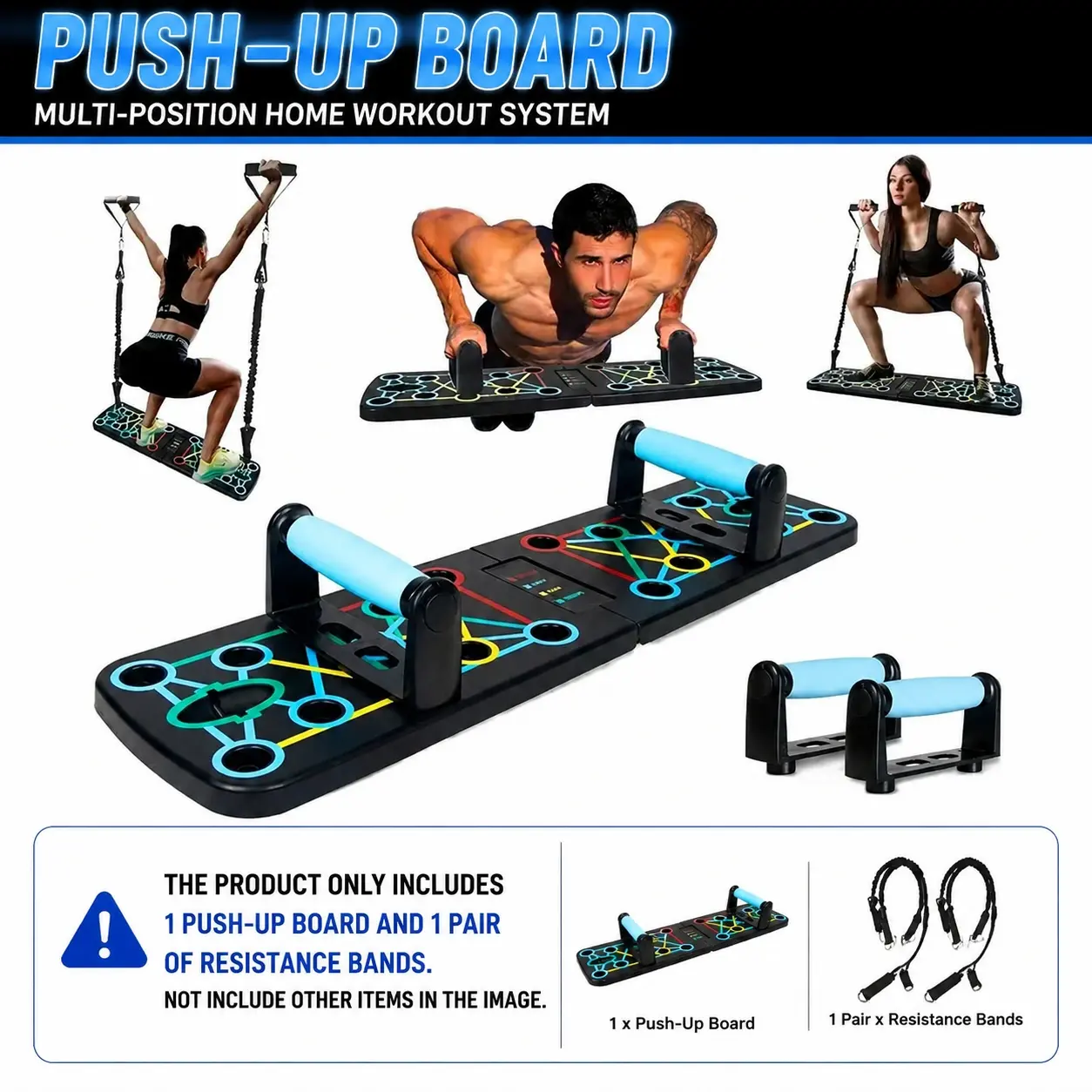Push Up Board with 2 Resistance Bands, Multifunctional Home Gym Workout Equipment, Chest Muscle Trainer, Upper Body Strength Training Device, Portable Fitness Gear for Home & Gym