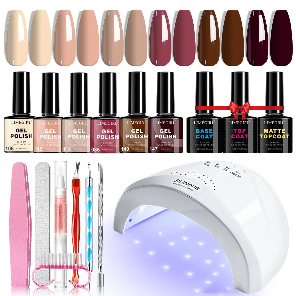 Beginner-Friendly Nail Care Gel Kit with UV Light - 6-Color Polish Set, Multiple Bottles, Manicure Supplies, Tools, Soaking Accessories (At-Home Use, Compatible with Lamp), Gel Nail Kit With Uv Light