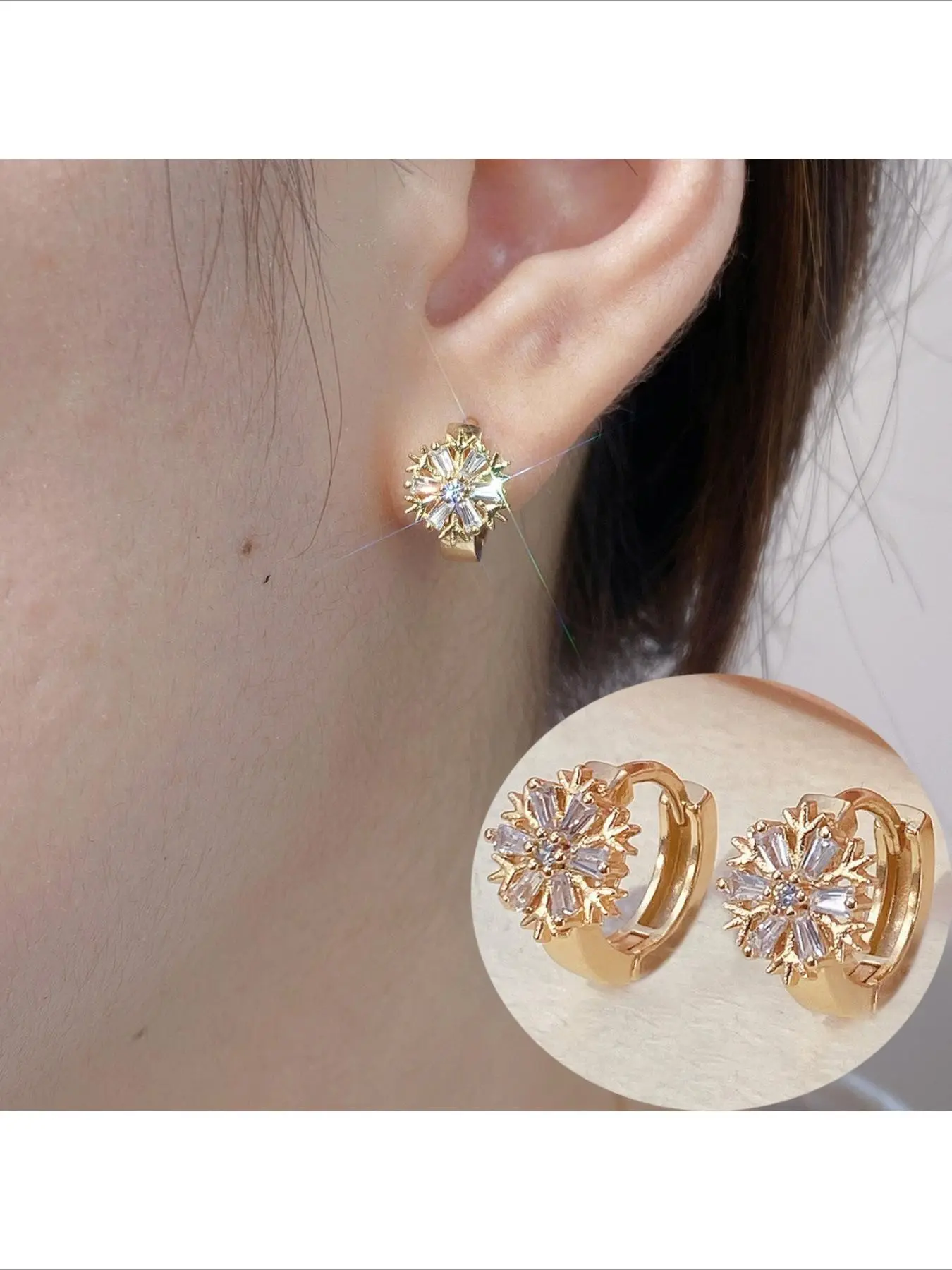 Light Luxury Snowflake Zircon Hoop Earrings Niche Design Premium Sense Exquisite Fashion Versatile Womens Daily Wear Party Jewelry Elegant Trendy Versatile Dangle Drop Ear Jewelry Accessories