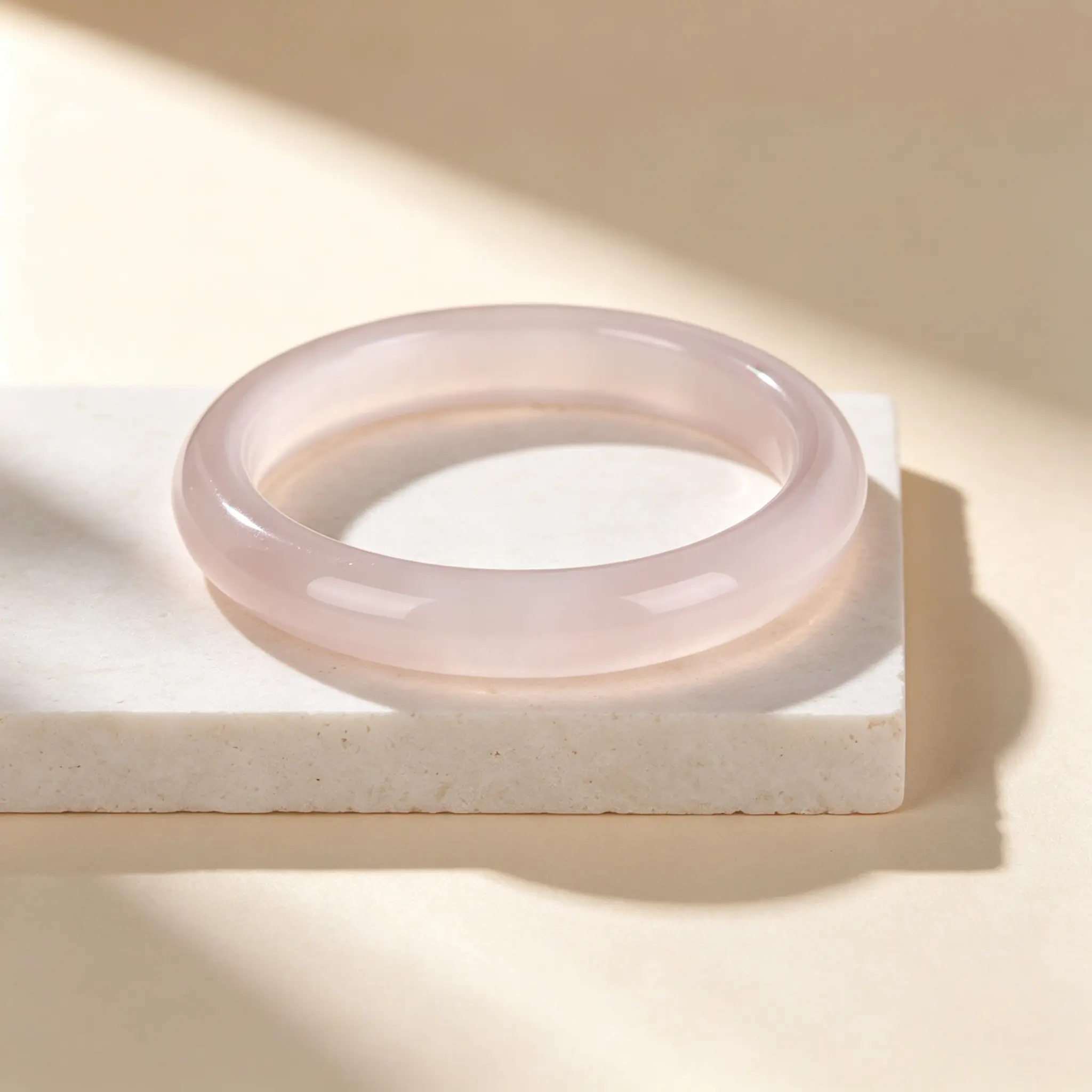 Female Moonlight Glow Chalcedony Bangle - High Gloss Finish Icy Transparent Cat Eye Agate Stone Bracelet, Luxury Collectible Statement Jewelry Gift for Daily & Party Wear
