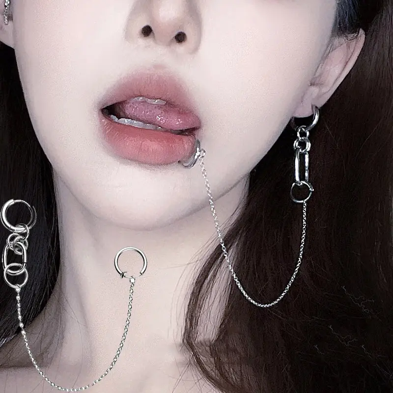 Fake Lip Ring & Clip On Earrings, No Piercing Punk Jewelry, Minimalist Ear Cuff Style Accessories for Women and Men