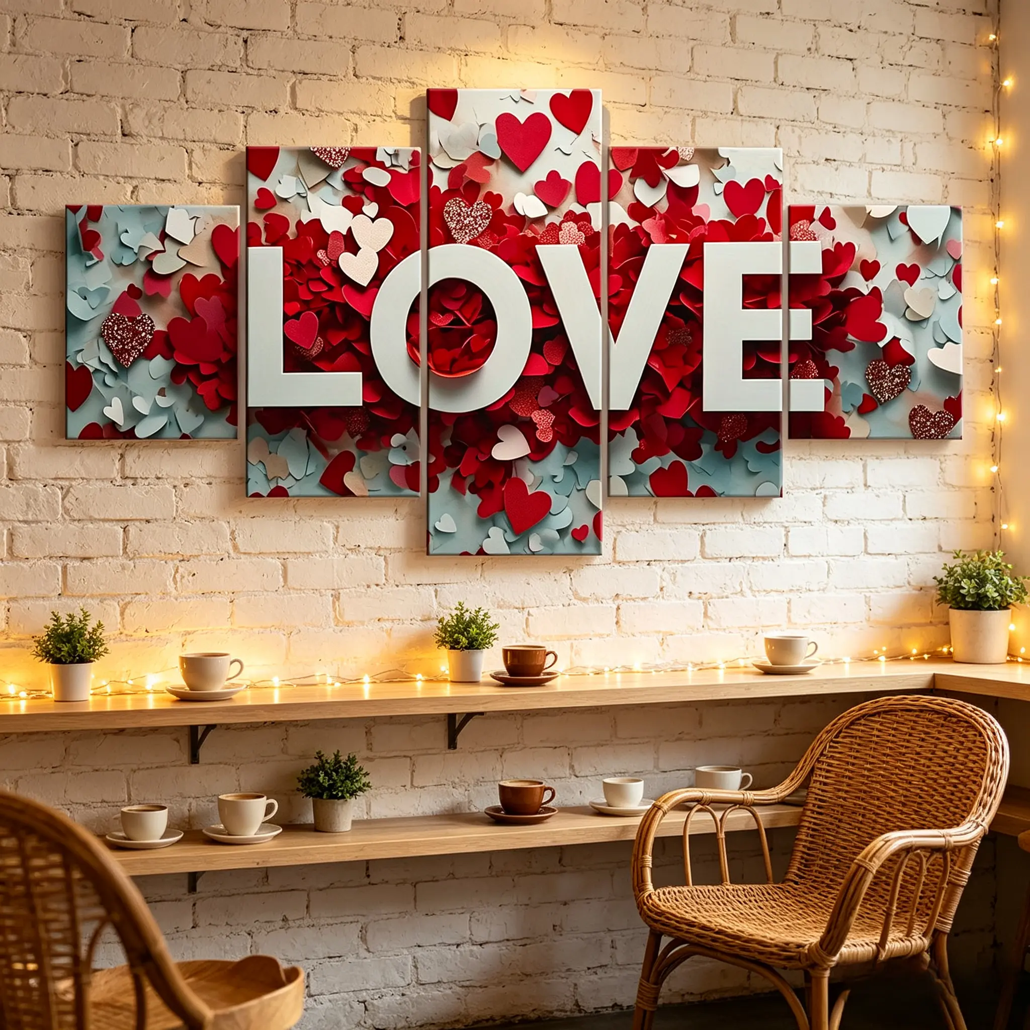 Transmitting Sincere Love To Each Other, Love-Themed Poster 5-Piece Canvas Wall Art - Framed, Ready To Hang - For Living Room Bedroom - Perfect Gift For Couples Valentine's Day - Wall Decor, Home Decoration
