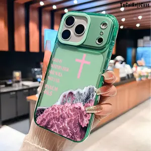"God Is Within Her" Psalm 46:5 Pink Waves Pattern color TPU Phone Case for iPhone 17 Air 16 Plus 15 Pro Max 14 Plus 13 12 11 Pro Max Non-Yellowing Shockproof  Protection Soft Silicone Fashion Transparent Cover Cellphone Protective Smartphone Casing
