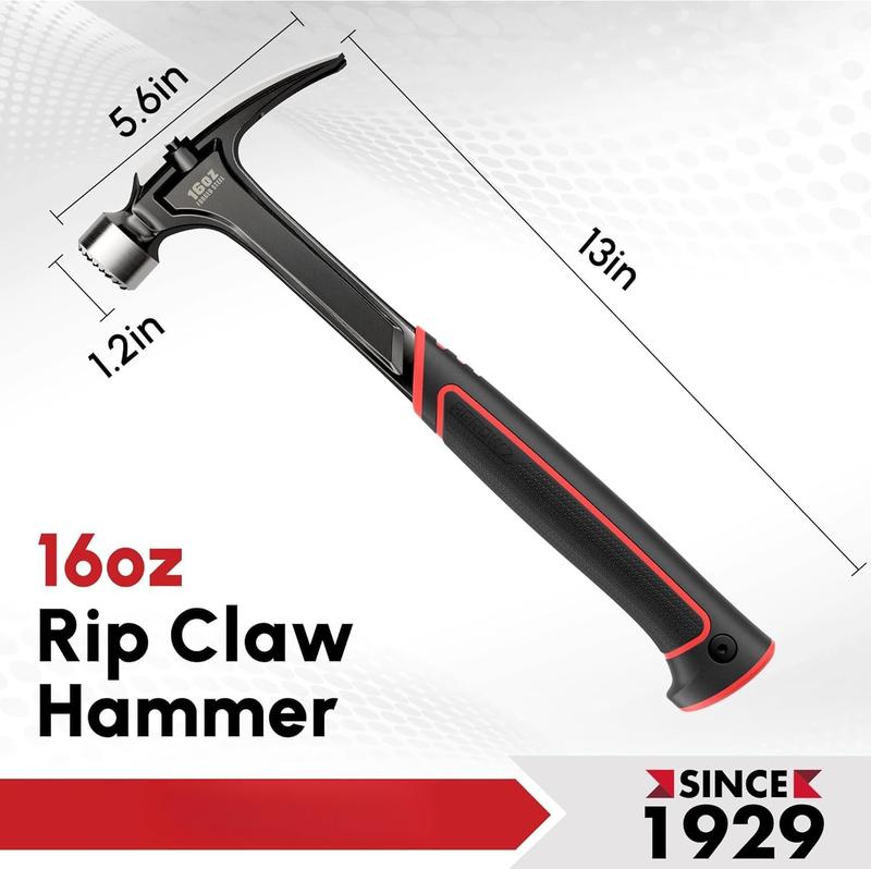 16 oz Straight Claw Hammer, Rip Claw Hammer with Side Puller, Milled & Shock Absorbing Grip, One- Forged Hammer 16 oz Straight Claw Hammer, Rip Claw Hammer with Side Puller, Milled & Shock Absorbing Grip, One- Forged Hammer