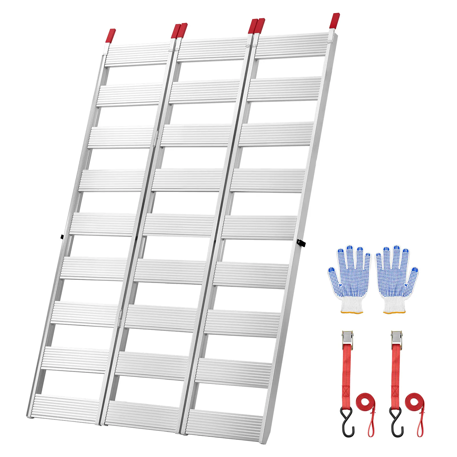 Aluminum Trailer Ramps, 76 x 50 in Tri-Folding Truck Ramps with Straps & Non-Slip Rubber Fingers, 1500LBS Capacity ATV Loading Ramps for Pickup Trucks, Motorcycles, Lawn Mowers, Tractors, Carts