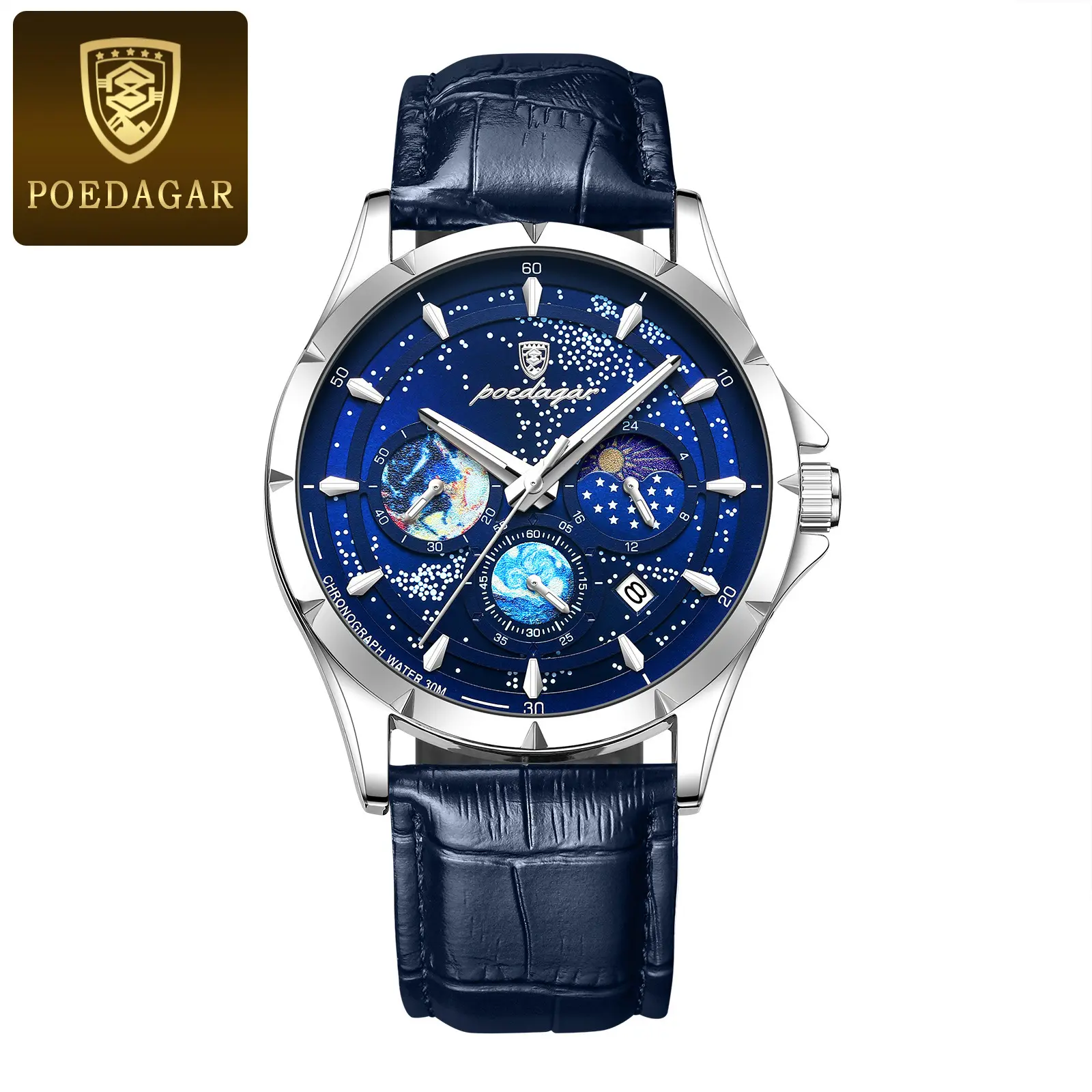 Men's Ultra-Slim Sports Watch - 42mm Chronograph Quartz Watch, Onion Crown, Luminous Moon Phase, Tachymeter, 50M Water Resistant, Stainless Steel Band, Round Face Men's Ultra-Slim Sports Watch - 42mm Chronograph Quartz Watch, Onion Crown, Luminous Moon Phase, Tachymeter, 50M Water Resistant, Stainless Steel Band, Round Face