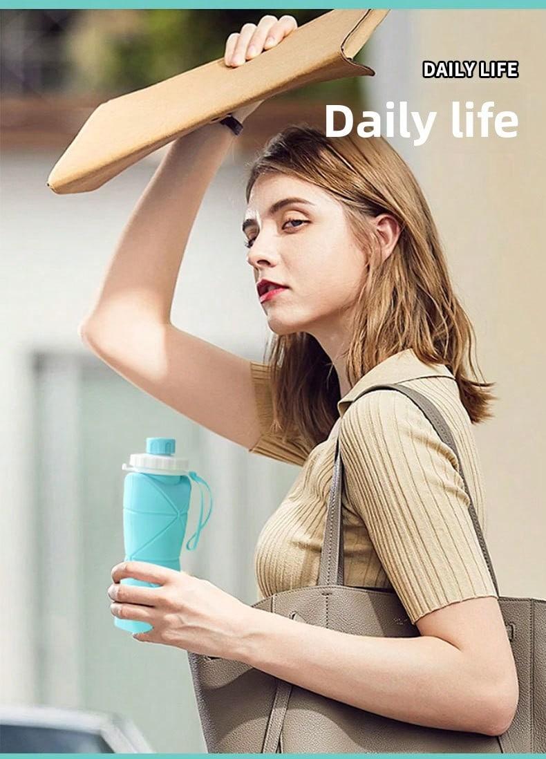 1Pc 600mlLarge Collapsible Silicone Cup-Portable Travel Water Bottle for Outdoor, Food-Grade with Fresh Colors, Foldable Design