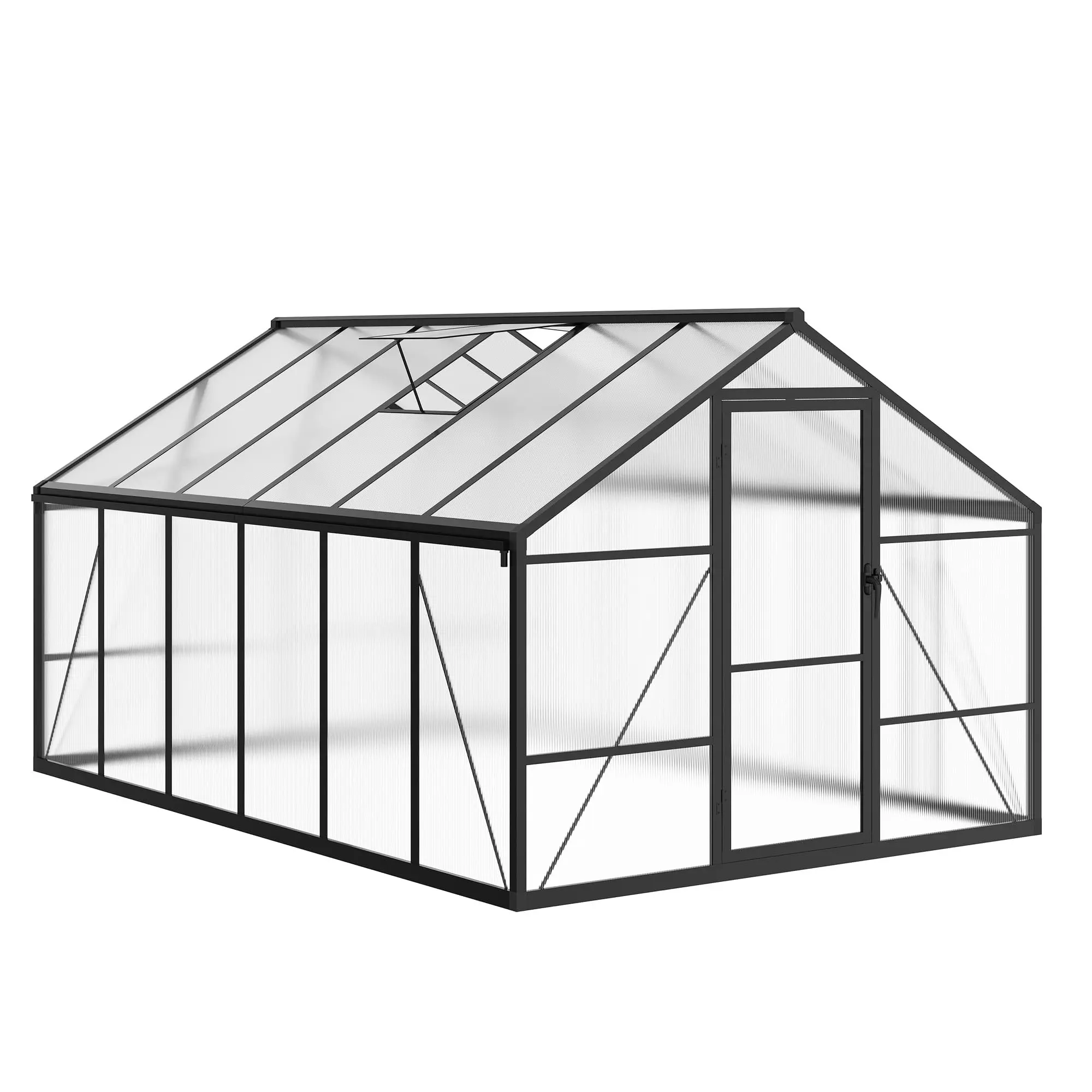 8x12 FT Heavy Duty Walk-In Greenhouse for Outdoors, Aluminum Frame Polycarbonate Winter Proof Green House with Adjustable Roof Vents & Rain Gutters, Large Garden Hot House for Plants Seedlings