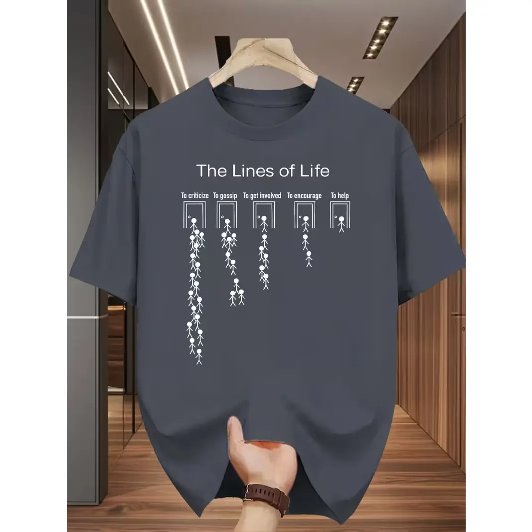 Oversized Soft Cotton Graphic T Shirt The Lines of Life Stick Figure Life Attitude Printed Craft Cute Fashion Casual Outfit Relaxed Fit Breathable Summervibes Top Perfect Gift For Men Women Friends Birthday Holiday Daily Wear Inspirational Mindset Short S