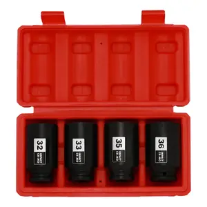 1/2'' Drive Deep Spindle Axle Nut Impact Socket Set 6 Point CR-MO 32 33 35 36mm 4PC Heavy Duty Tool Kit for Car Repair & Maintenance