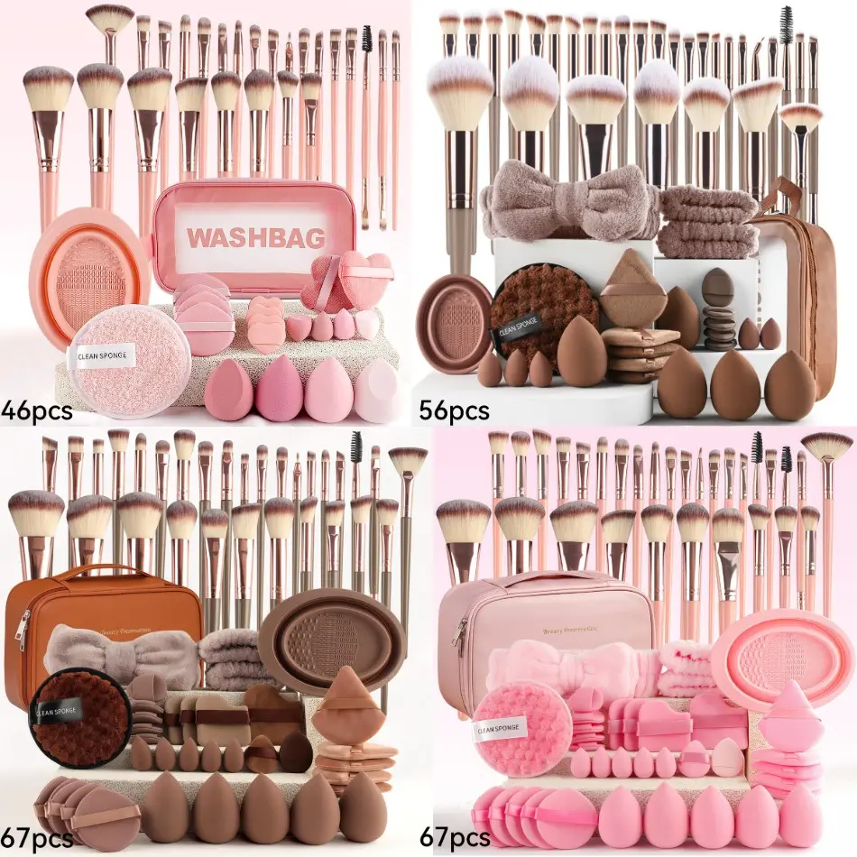 High-Quality Synthetic Makeup Brush Set, Full Face Cosmetics Kit, Foundation Blush Eyeshadow Brushes, Beauty Sponge, Portable Wash Bag