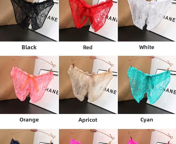 Women's Open Crotch Panties Low Waist Sexy Lace Transparent No-Remove Plus Size Briefs