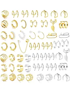 Ear Cuff Helix Cartilage Clip on Earrings Ear Cartilage Clip on Wrap Earrings Ear Cuffs for Women Men Non Piercing Ear Piercing Fake Earrings Set(Gold/Silver)