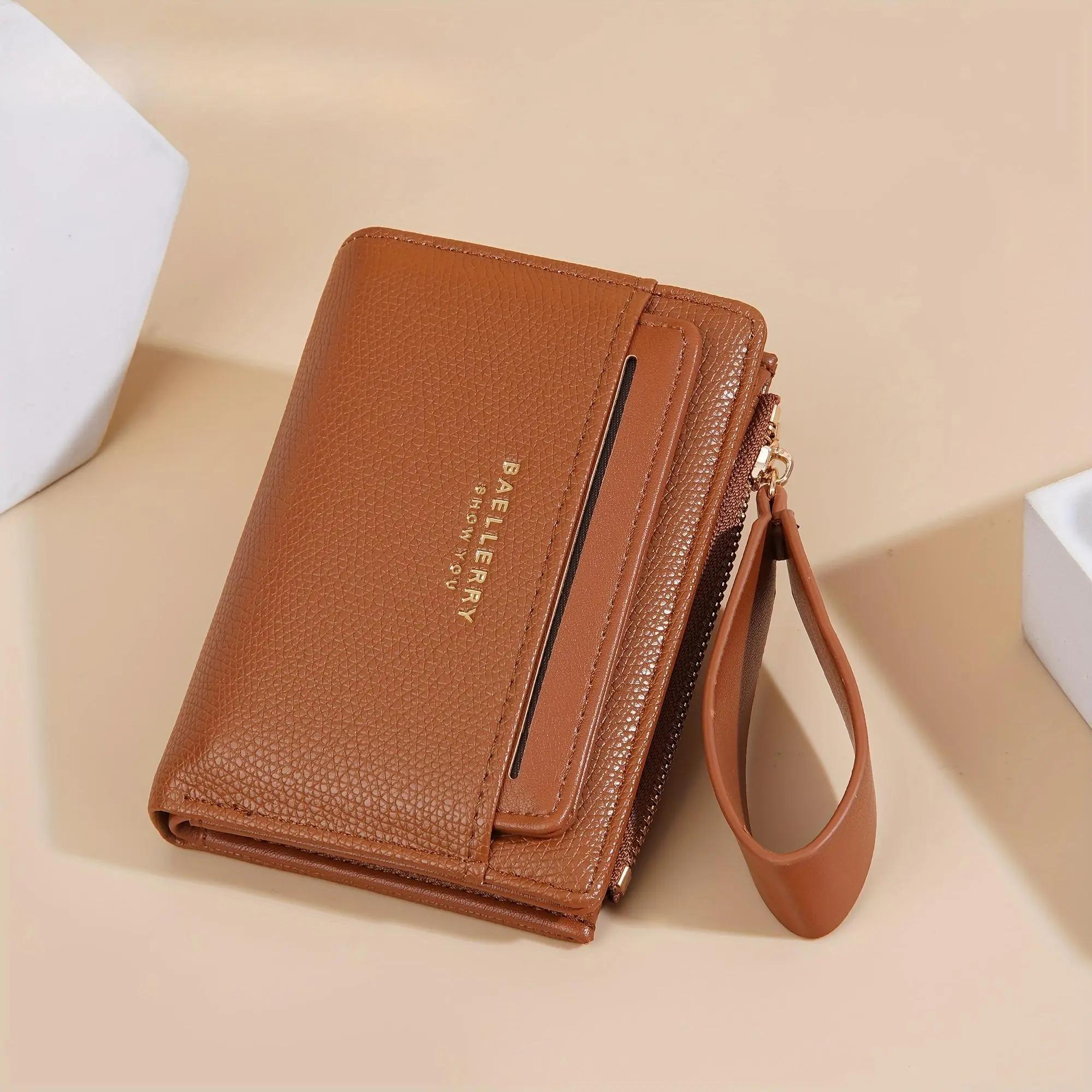 Baellerry Women'S Compact Wallet, a New Solid Color Short Design, Perfect for Credit Cards And with a Zipper Closure