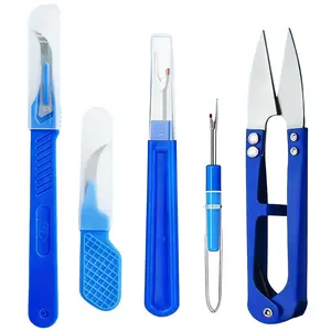 5 Piece Blue Sewing Tear Kit, Includes Thread Opener, Seam Ripper, and Scissors for Removing Seams, Essential Sewing Tools Set