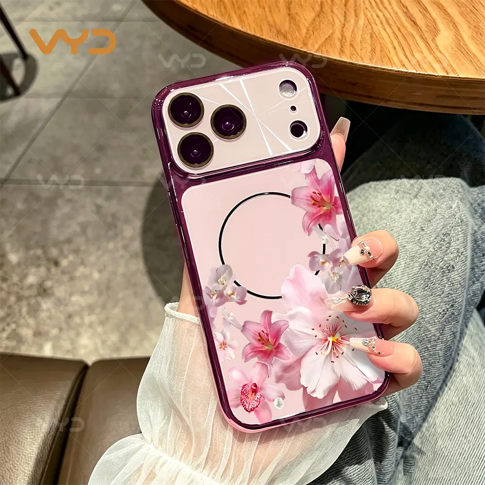 Magnetic Romantic Pink Sakura Lily Blossom Smartphone Casing - Soft Floral Elegance Style, for iPhone 11-17 Series Handheld Cellphone Devices, Aesthetic Springtime Gift for Weddings, Birthdays, Accessories