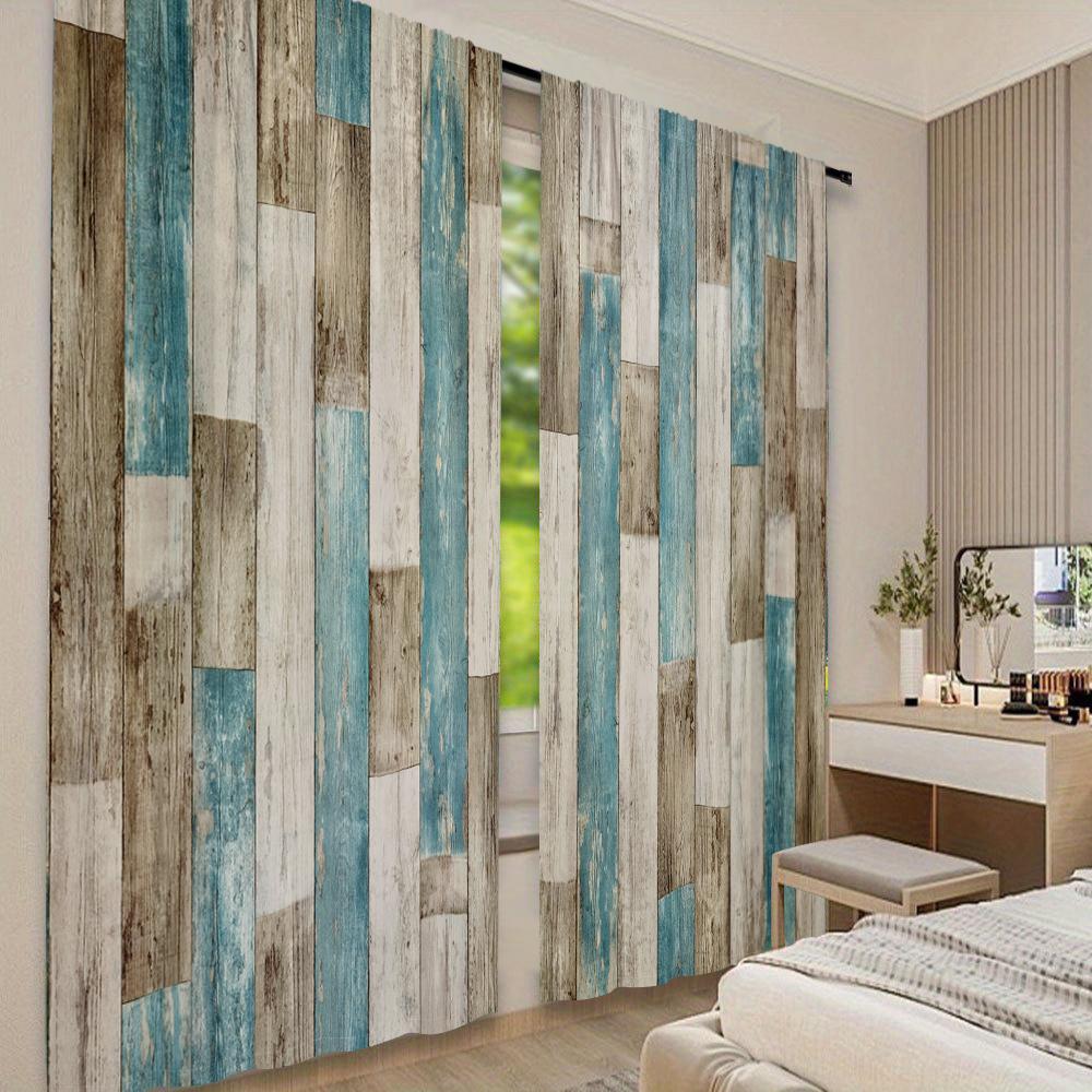 Wood Grain Print Curtain, 2 Counts/set Modern Simple Pole Pocket Hanging Curtain, Home Decoration Curtain, Window Treatment for Home Living Room Bedroom Study Kitchen Dining Room