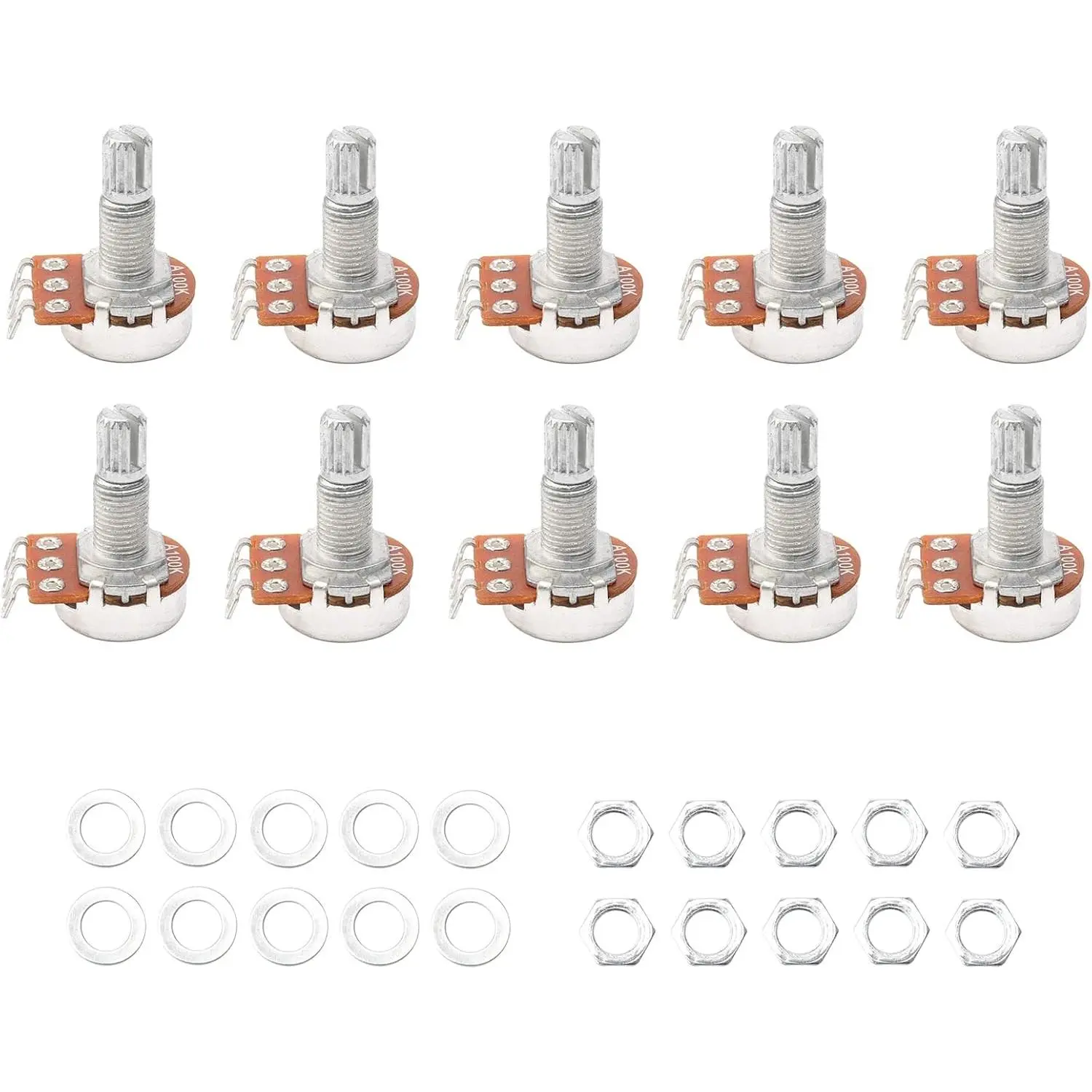 A100K Ohm Guitar Potentiometer, 1/4" Split Shaft | Volume Pot for Electric Guitar, Low Noise Control Pots, Long Knurled Shaft, Smooth Feel, Guitar