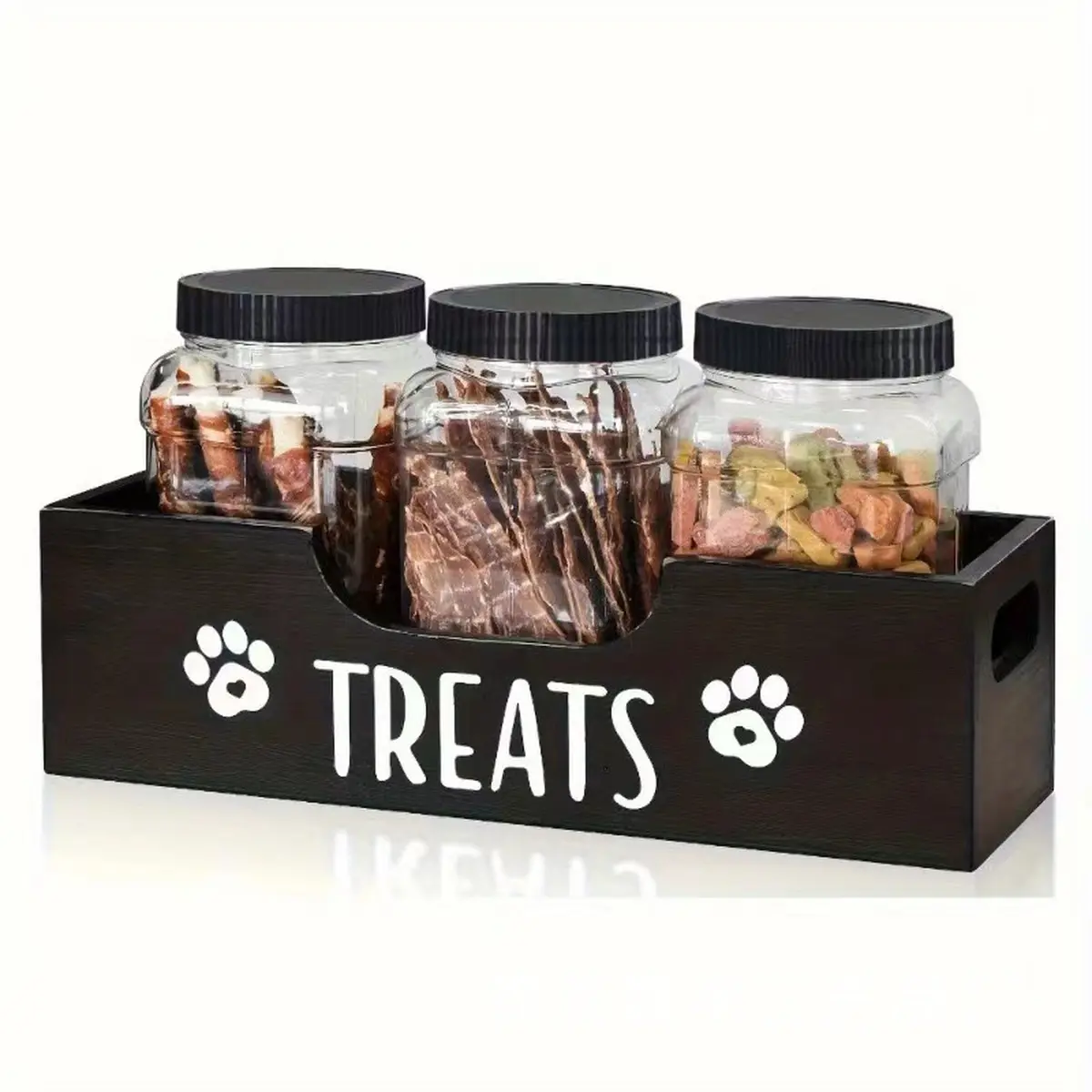 Wooden Pet Food Storage Box with Handle - Desktop Container for Dog Kibble, Cans