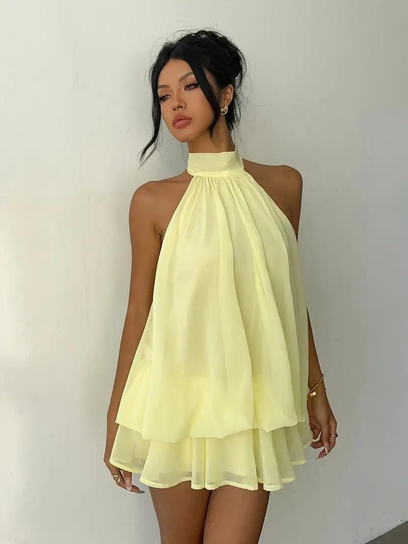 Holiday slim fit fashionable and sexy backless neck strap waist versatile solid color dress