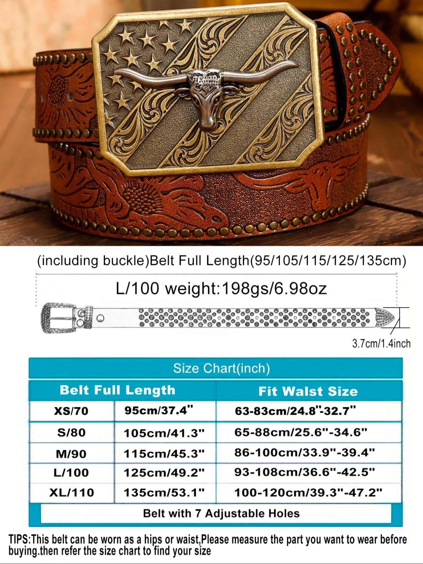 Men's Vintage Western Belt, Retro Style Flower Embossed Buckles Pu Leather Belt, Fashion Accessories for Daily Wear