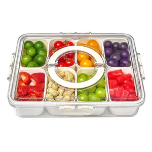 Snack Box - A leak-proof, divider food tray with a lid and handle. BPA-free and dishwasher safe. Ideal for picnics, refrigerators, travel, parties, and shelf-side prepared foods and snacks.