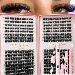 Mixed Length Individual False Eyelashes Kit, Natural Look Eyelash Extensions with Lash Bond & Seal & Remover & Tweezers & Brush & Makeup sponge, Self Grafting Curvature Eyelashes, Eye Makeup Enhancement False Eyelashes, Diy Lashes Cluster