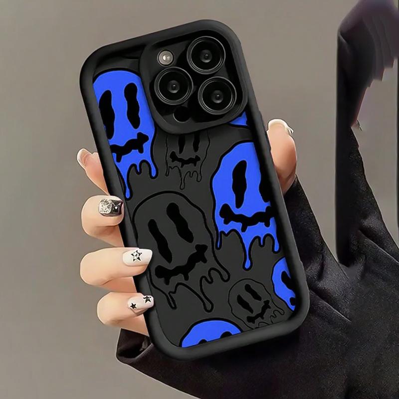 Cartoon joyful Face Pattern Mobile Phone Case Black Anti-Fall Mobile Phone Case Full Lens Cover/Simple/Anti-Fall/Case Suitable for iPhone17/16/15/14/13/12/11/X/XS/XS MAX