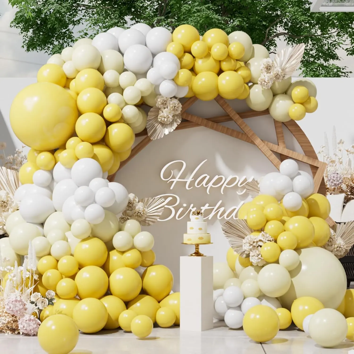 153 count Yellow Balloons Arch Kit Garland Different Sizes of 18 10 5 Inch Light Pastel Yellow and White Latex Balloons for Birthday Bridal Shower Party Decorations