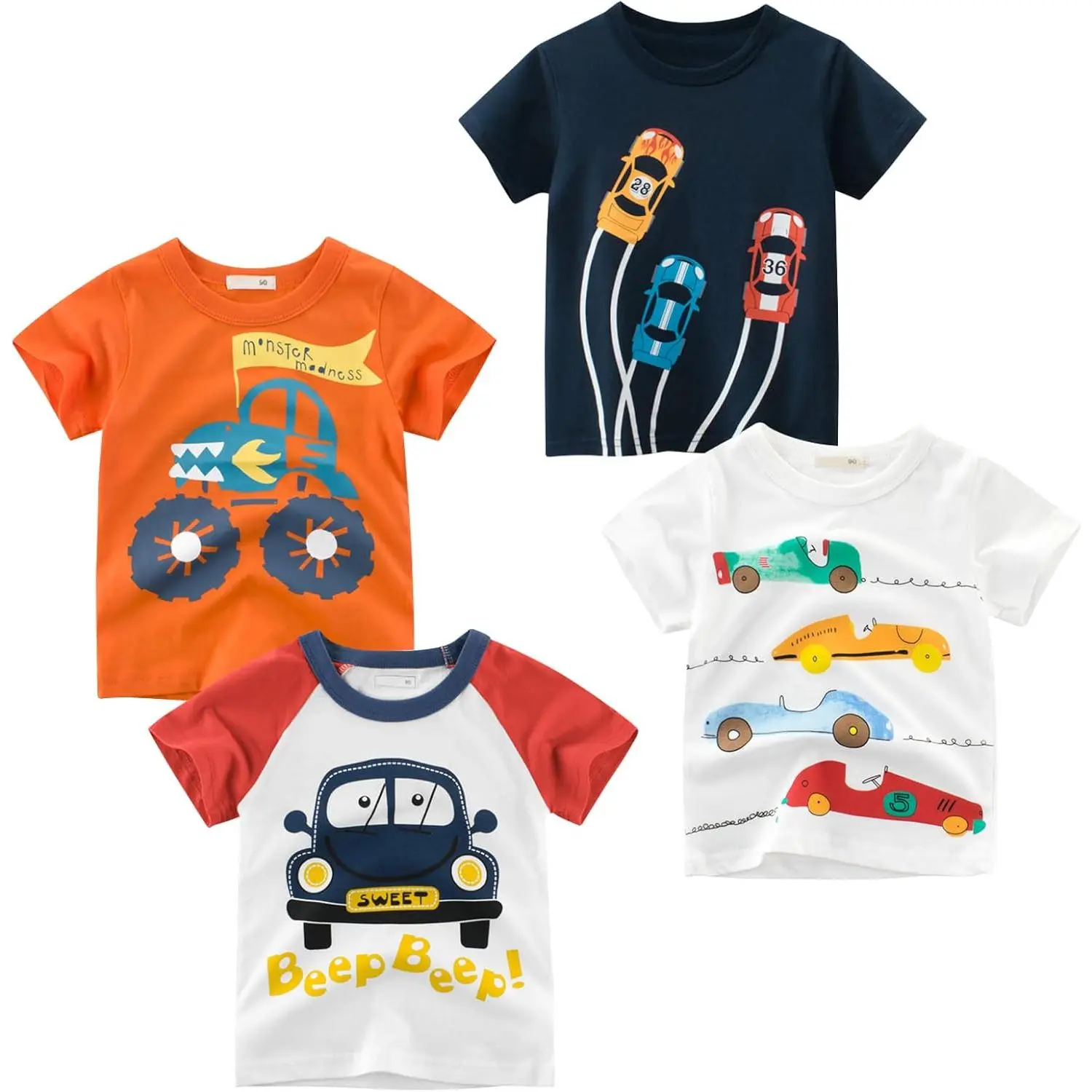 Toddler Boys Shirts Short-Sleeve Little Kids t Shirts Boys' Tops, Tees & Shirts Graphic TEE Age  2-7 Years 4-Pack