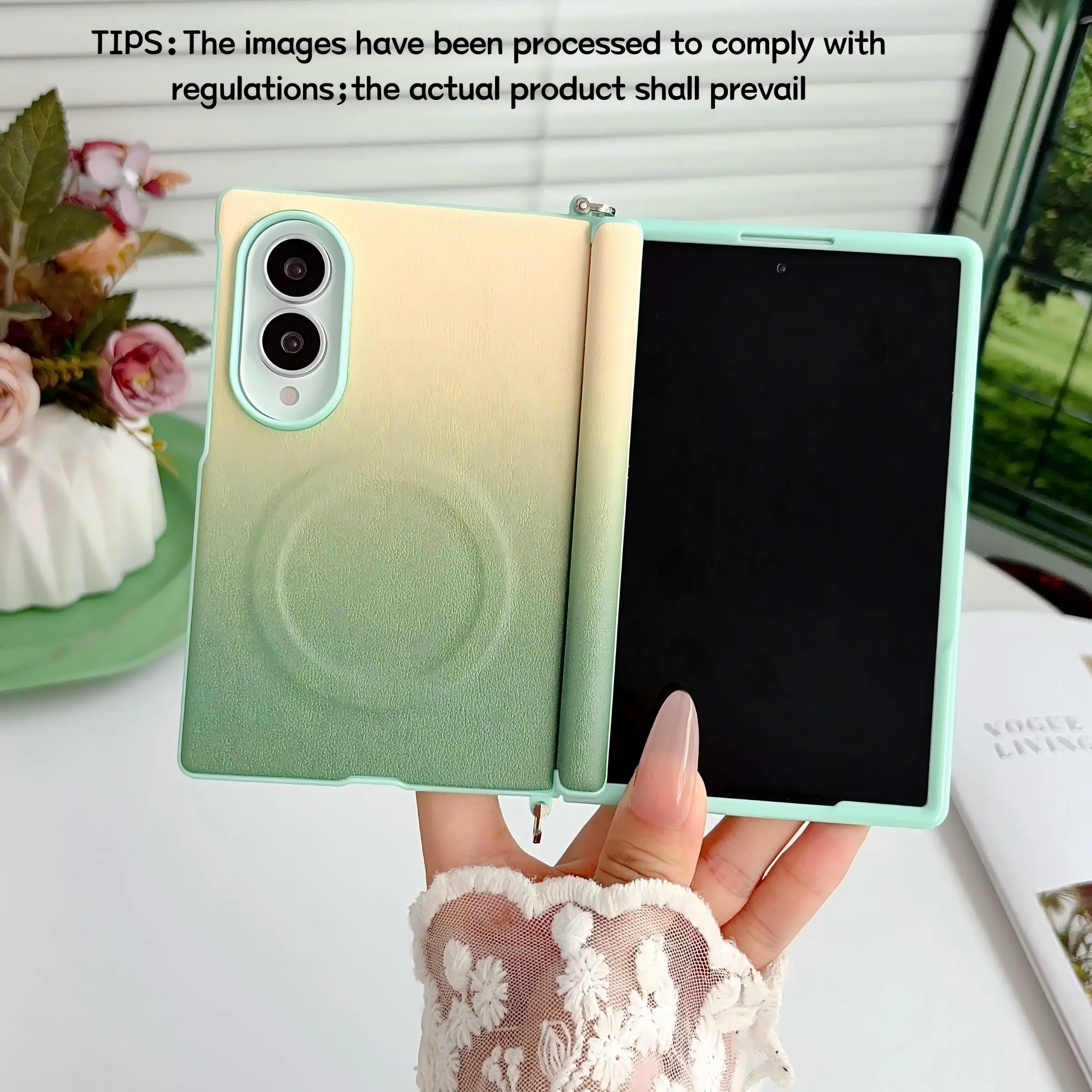 Side-mount magnetic hinge with gradient leather texture phone case, compatible with magnetic charging accessories, designed for Samsung Galaxy Z Fold 8, minimalist yet practical magnetic design, stylish protective cover, uniquely crafted for daily use