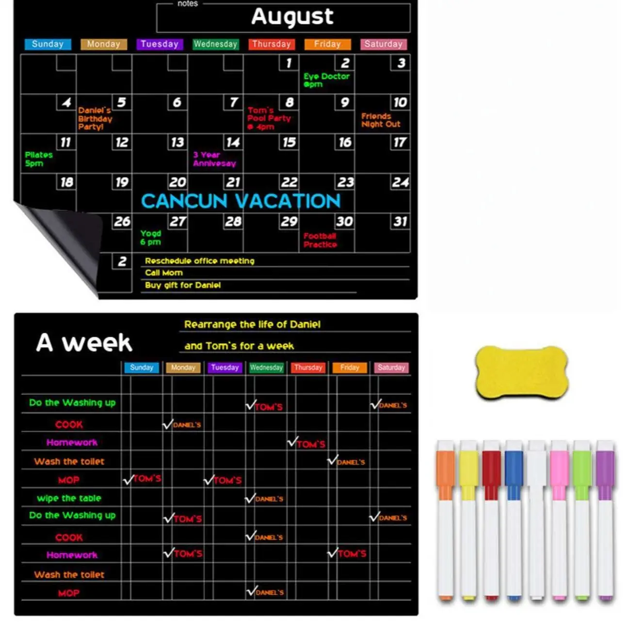 Whiteboard Set - 3 Magnetic Whiteboards for Refrigerator, Monthly, Weekly Organization, Wall and Refrigerator Home Whiteboard, Includes 8 Markers