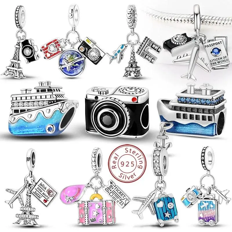 New 925 Sterling Silver Charm Airplane Camera Suitcase Love Travel Life DIY Beads Fit Original Charms Bracelet Jewelry