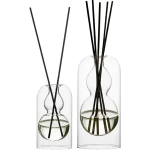 Reed Diffuser Bottles 2pcs/Set, Glass Gourd-Shaped Empty Diffuser Bottle with 15 Reed Sticks for DIY Aromatherapy, Home Fragrance Decor