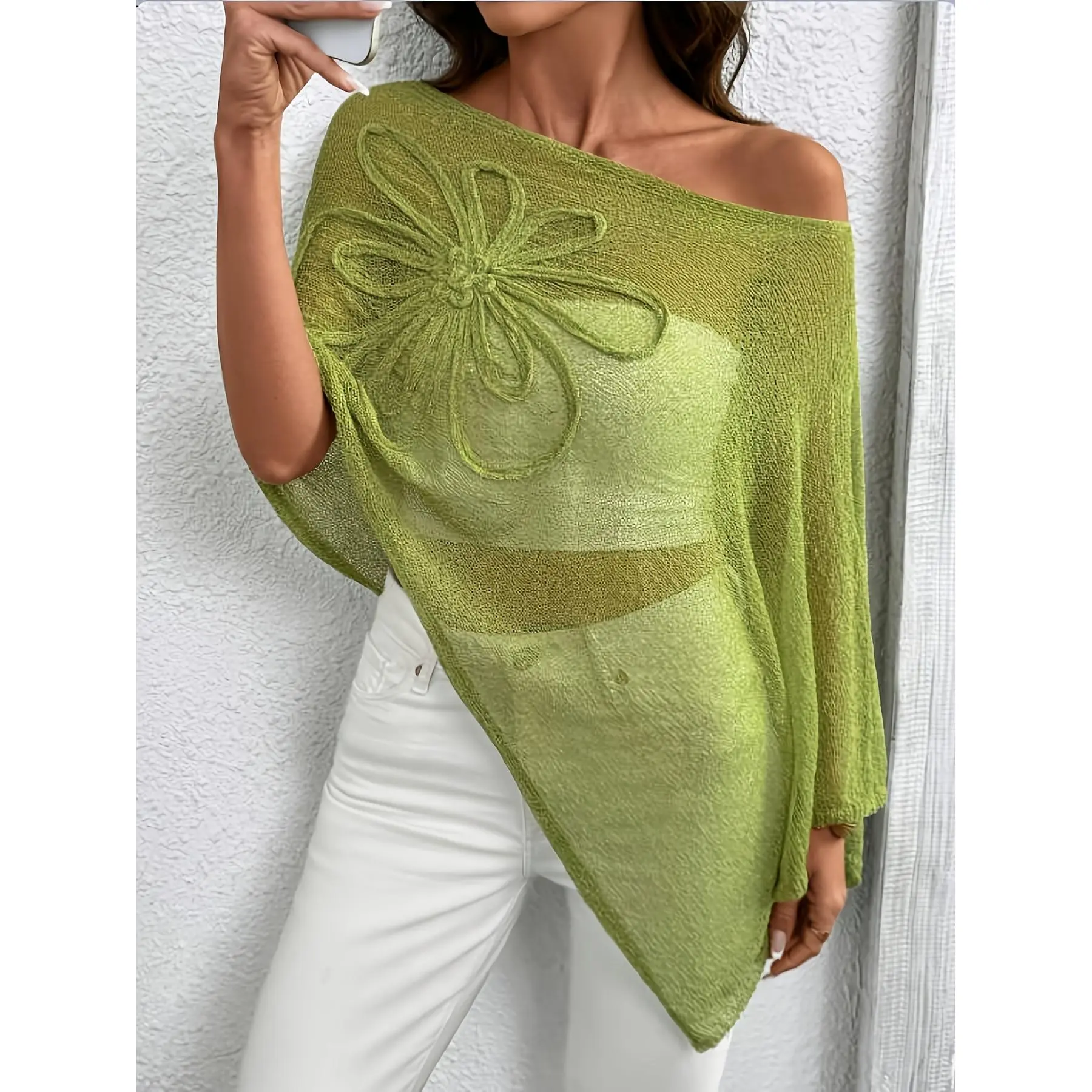 Plus-size solid color asymmetrical cape-style knitted top